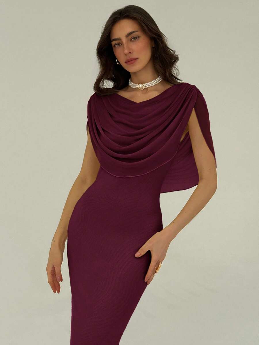 Aloruh Women's Fashionable, Romantic, Elegant Fitted Long Dress, Summer - Bold Plum - View 1