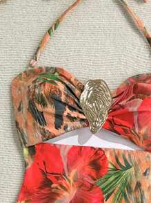 Soleia Bộ đồ bơi hở eo họa tiết hoa dành cho nữ kèm váy che phủ phù hợp, thích hợp cho bãi biển mùa hè, bộ đồ tắm 3 mảnh - Nhiều màu - Xem 6