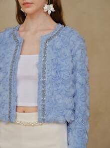 MOTF PREMIUM APPLIQUES CONTRAST BINDING BOXY JACKET - Blue - View 10