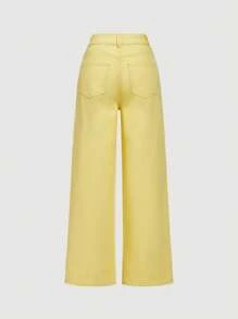 Selenza Women's Solid Color Fashionable Denim Jeans, Suitable For Summer Butter Yellow Jeans With Rhinestone - Yellow - View 2