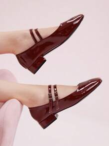 CUCCOO DOLLMOD Women's Fashion Wine Red Mary Jane Short Chunky Heel Casual Daily Wear Office Work Party Commuting Pumps BURGUNDY Heels Pumps Spring Shoes Spring Break Easter