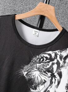 SHEIN 2件套青少年女孩虎纹圆领短袖T恤和长裤套装 - 黑色 - 查看 3