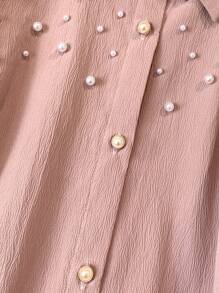 Modelyn Women's Faux Pearl Decor Long Sleeve Single-Breasted Arabian Style Blouse