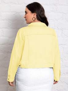 EMERY ROSE Plus Size Casual Solid Color Cut-Off Denim Jacket