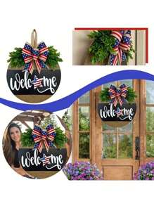 SHEIN 1pc Farmhouse Style Wood Plastic Welcome Door Sign, July 4th Front Door Sign Patriotic Welcome Hanging Decoration, Independence Day Decoration, Outdoor Garden Front Door Sign Hanging, Suitable For Home, Office, Bedroom, Kitchen, Dining Room, Bar Decoration, Room Decor, Home Decor, 30cm/11.81in
