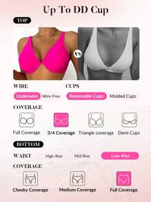 Swim DD+ Bộ đồ bơi ren viền màu trơn cho nữ - Màu Hồng Tươi - Xem 4