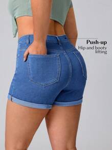 Flexra Plus Size Women Elastic Denim Sexy Fashion Shorts