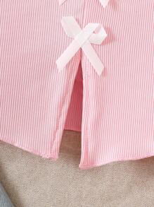 SHEIN 女童粉色蝴蝶结装饰无袖背心 - 粉色 - 查看 6