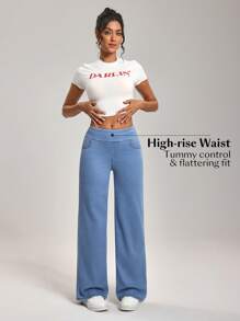 Flexra Women's Pocket Flare Casual Versatile Denim Jeans - Blue - View 4