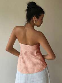 Siren Gaze Blusa de mujer con textura acanalada, hombros descubiertos, volantes y lazo delantero en un solo color