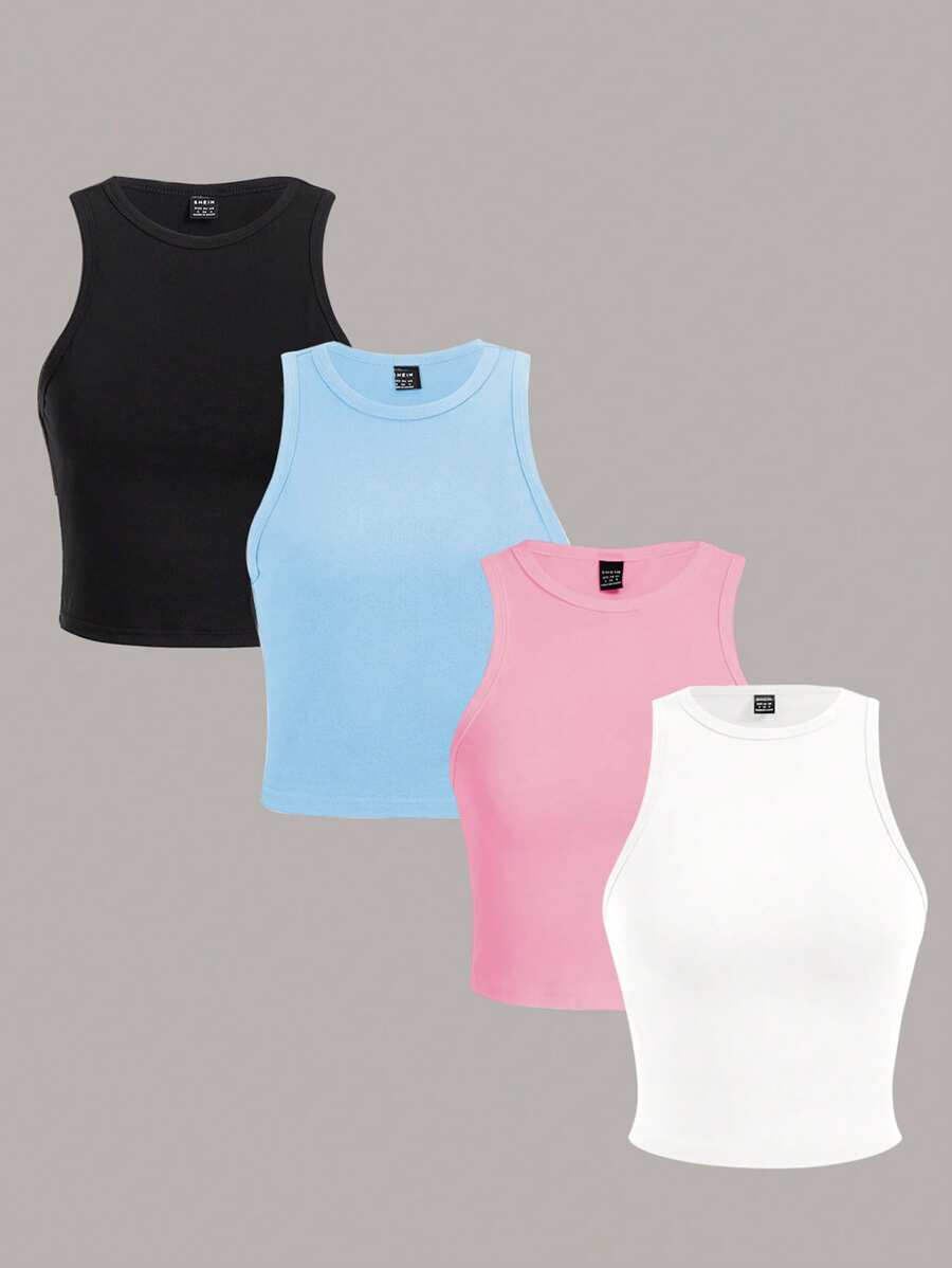 SHEIN Essnce Áo ba lỗ bó sát màu trơn đơn giản đa năng dành cho nữ, phù hợp cho mùa hè - Nhiều màu - Xem 1