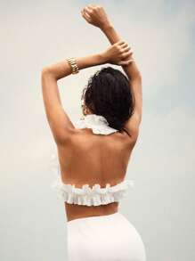 Anewsta Women's Vacation Beach Ruffle Backless Halter Kimono Cover Up For Summer - White - View 2