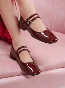 CUCCOO DOLLMOD Women's Fashion Wine Red Mary Jane Short Chunky Heel Casual Daily Wear Office Work Party Commuting Pumps BURGUNDY Heels Pumps Spring Shoes Spring Break Easter