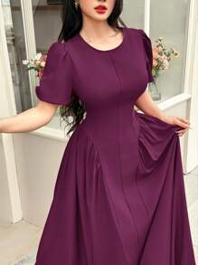 Modelyn Women's Long Princess Style Pleated Hem Romantic Dress, Elegant Design For Spring/Summer