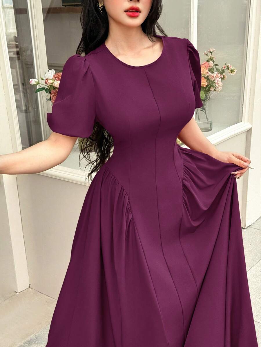 Modelyn Women's Long Princess Style Pleated Hem Romantic Dress, Elegant Design For Spring/Summer