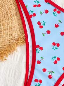 女士新款时尚度假可爱樱桃色拼色蝴蝶结比基尼套装 - 彩色 - 查看 4