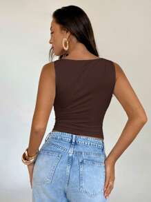 Aloruh Women's Seashell Decorated Hollow Out Top, Suitable For Beach Vacation, Spring/Summer - Brown - View 3