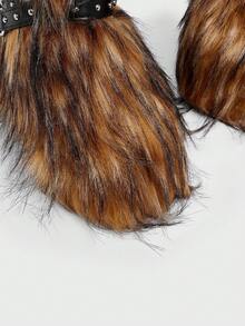 Sugerpunk Women's New Chunky Sole Faux Fur Snow Booties With Rivets, Lace-Up Dark Slim Ankle Boots - Brown - View 15