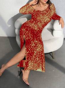 SHEIN Clasi Plus Size Summer Fashion Asymmetrical Neck Leopard Print Dress Fall Cloth For Women - Orange - View 6