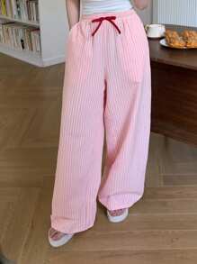 Dazy Plus Loose Elastic Waist Striped Drawstring Pajama Pants, All Season
