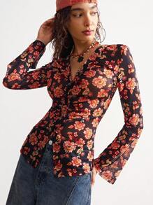 Bohemela Boho Vintage Knit Lace V-Neck Flared Sleeve Blouse For Women, Bohomian Style Vacation Outfits, Simple Fashion Casual Everyday Wear