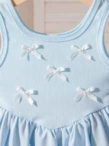 SHEIN Playful Pals Váy chữ A công chúa ballet mới cho bé gái mùa hè màu đen họa tiết bướm xếp nếp cổ điển - Màu xanh lam - Xem 5