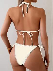 SHEIN Swim 2件套女士简约吊带蕾丝边三角比基尼套装