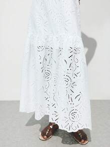 Maija 女士优雅刺绣印花细肩带连衣裙，度假风格 - 白色 - 查看 6