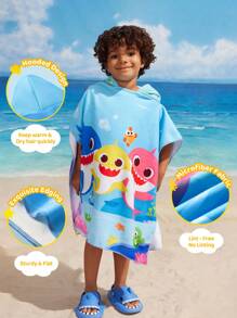 BABY SHARK X SHEIN 儿童超柔软卡通海洋图案连帽浴巾，超强吸水，不掉毛，保暖隔热，适合2-6岁儿童，用途广泛，可用于沐浴、游泳、沙滩、夏季、春季、海滩度假等。 - 藍色 - 查看 8