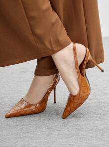 CUCCOO BIZCHIC Giày cao gót hở lưng mũi nhọn thanh lịch thời trang dành cho nữ - màu nâu - Xem 5