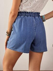 EMERY ROSE Quần short denim sọc thường ngày cho nữ, mùa hè - Màu xanh lam - Xem 2