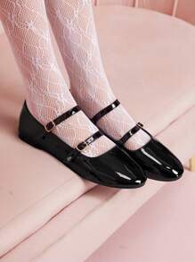 CUCCOO DOLLMOD Women's Black Round Toe Classic Elegant Cute Double Strap Mary Jane Flat Shoes For Christmas Spring Shoes - Black - View 6