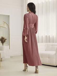 Modelyn Váy chữ A xếp ly tay bồng thanh lịch cho nữ - Bụi hồng - Xem 2
