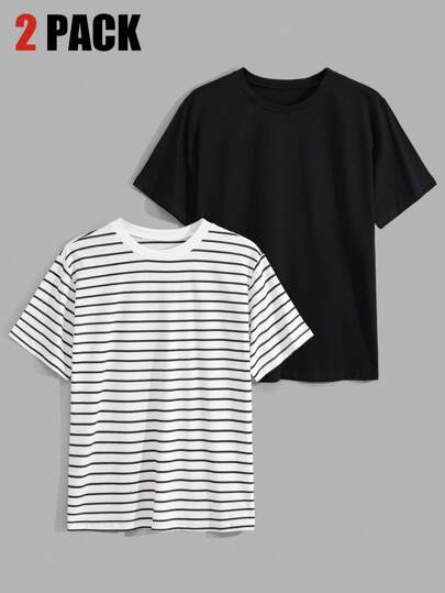 RueChic Men Cottonline 2pcs Multi Pack Striped Regular T-Shirts