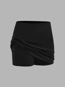 SHEIN Girlism 2pcs/Set Tween Girl Casual Minimalist Comfortable Mid-Waist Snug Fit Mini Skirt Fall Winter