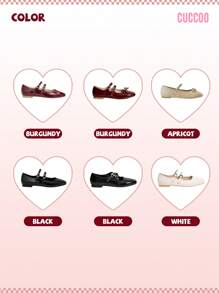 CUCCOO DOLLMOD Zapatos planos de estilo "Mary Jane" de mujer de moda con decoración de hebilla, punta cuadrada, color burdeos, ideales para el Día de San Valentín, vacaciones de verano, vuelta al cole, estudiantes universitarios y Navidad/Otoño BURDEOS "Mary Jane" Año Nuevo
