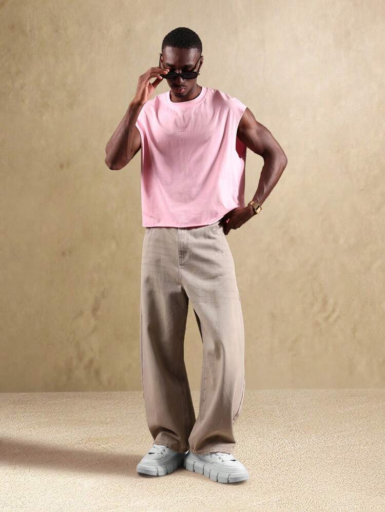 Cropped Raw Edge Cotton Muscle Tank Top