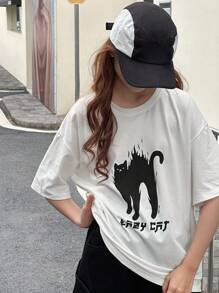 DAZY Teen Girls' Creative Cat Graphic Round Neck Short Sleeve Casual Summer T-Shirt,Back To School Clothes - White - View 6