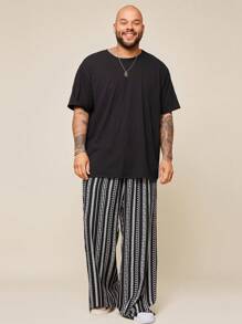 EASEVO Plus Size Men's Black Striped Casual Woven Long Pants, Fall - Multicolor - View 4