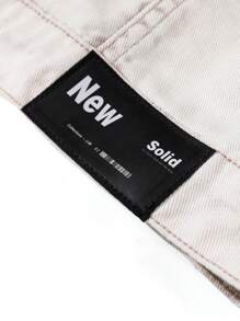 Chillumni 1件男士纽扣口袋宽松休闲牛仔夹克，秋季款 - 灰色 - 查看 8