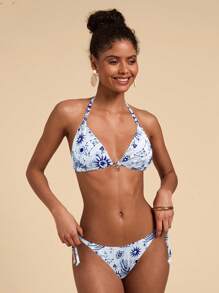 Travachic Bộ đồ bơi bikini hở lưng in hình mặt trời mùa hè gợi cảm cho nữ - Nhiều màu - Xem 1