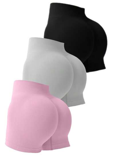 Easithlete 简约纯色高腰无缝运动短裤健身短裤