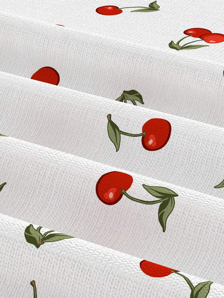 SHEIN ICON Women's Y2k Summer Outfits Color Block Cherry Print Backless Halter Cute Tank Tops - White - View 5