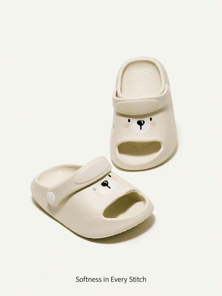 Cozy Pixies Sandalia De Bebê Fofa Com Estampa De Urso, Respirável, Macia, Antiderrapante, Durável E Versátil Com Furos - Bege - Visão 2