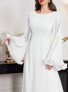 Modelyn Đầm midi tay bồng buộc eo thanh lịch cho nữ - trắng - Xem 6