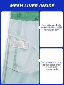 ZELFYO Pantalones cortos de playa casuales con cordón y estampado de vacaciones para hombres - Verde - Ver 6