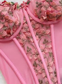 Soleia 花卉刺绣鱼骨紧身胸衣，海滩度假，约会，音乐节，派对