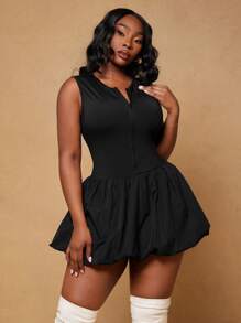 Radiana Plus Size Women's Spring&Summer Sexy Basic Cool New Sleeveless Front Zipper Bubble Jumpsuit,Suitable For Everyday Wear Going Out,Easy To Match&Looks Slim,Accent Your Body,Flatter The Figure - Black - View 11