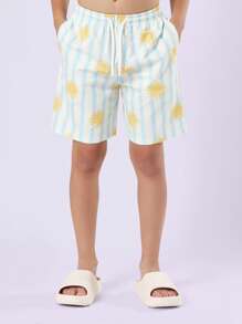 SUMWON 1 pezzo Pantaloncini da bagno estivi a righe, shorts da spiaggia, costumi da bagno, vita elastica, abbigliamento da spiaggia, stampa a tema solare