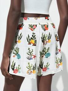 Maija Damen Muschel Muster Shorts mit elastischem Bund und weitem Bein - Grün - Übersicht 4